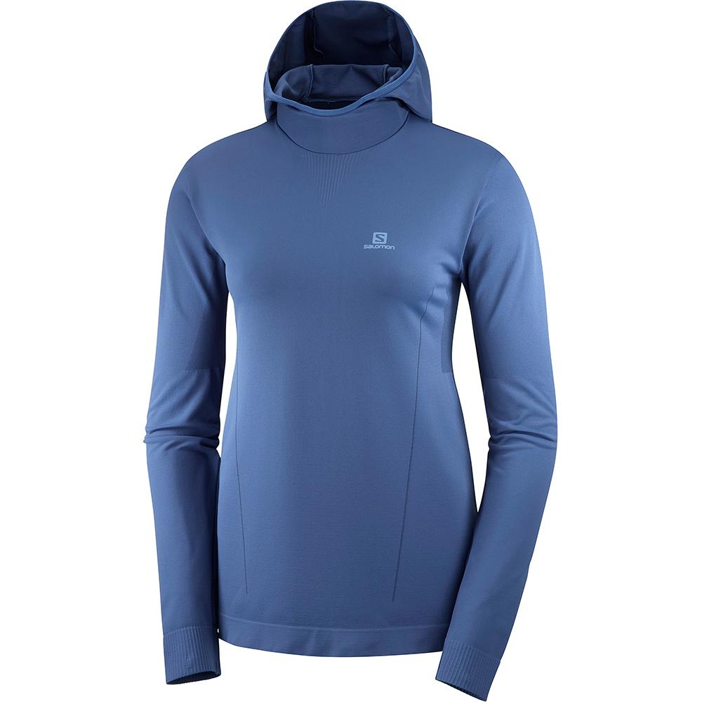 Salomon Singapore Womens Midlayers - AGILE MID HOODIE W SEAMLESS Dark Denim | 69021-VQUD